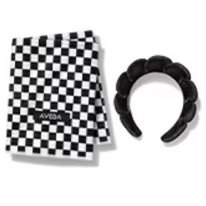 AVEDA BLACK & White Hair Towel & Black Bubble Spa Headband Duo